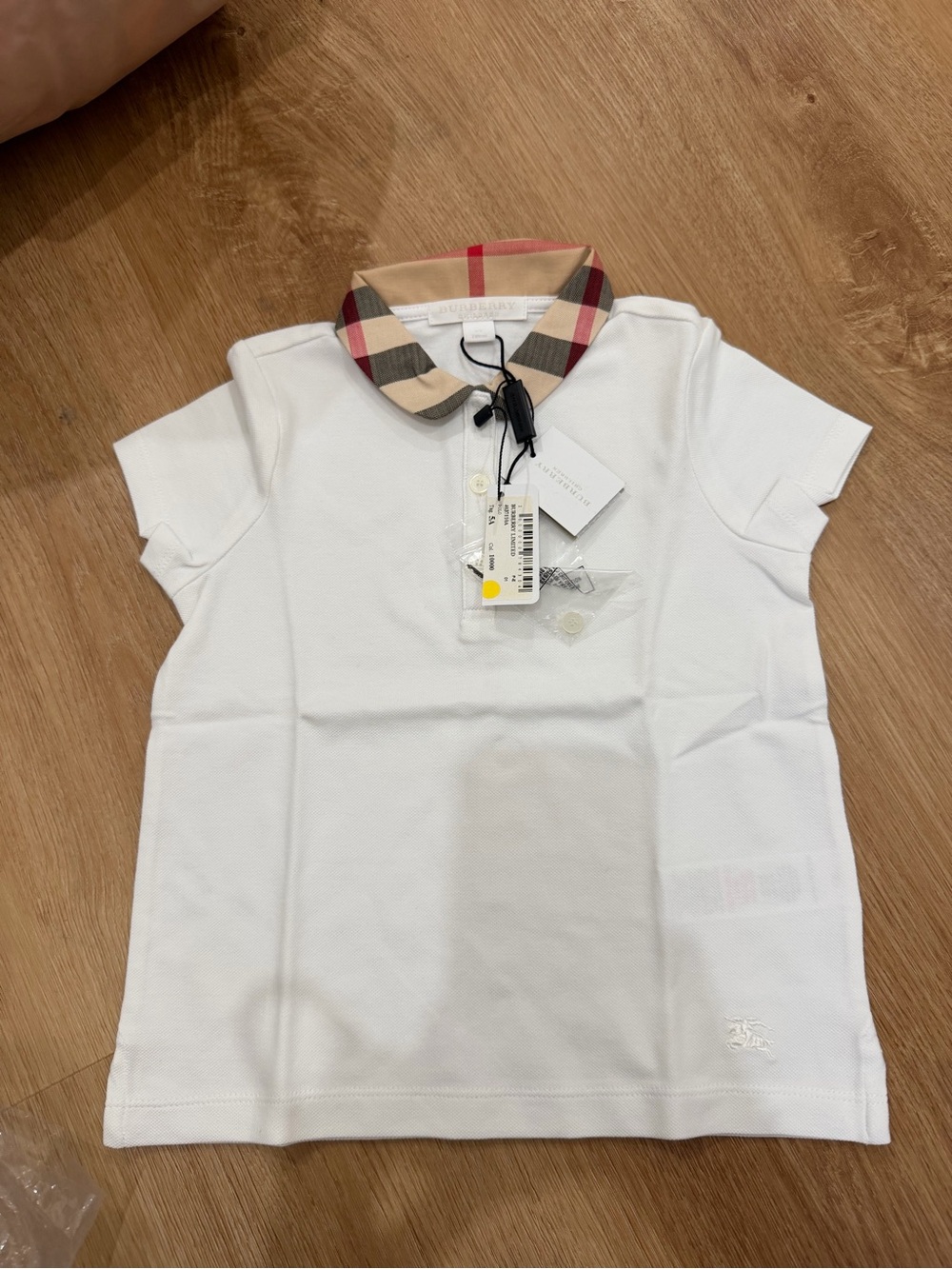 Burberry White Girls Polo with Signature Check Collar